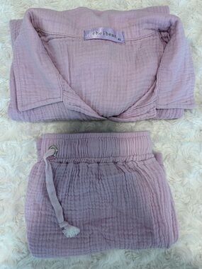 cheibear Women's Lavender Cotton Gauze Pajama Set